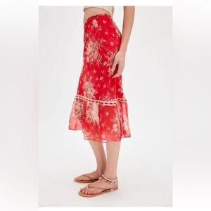 Free People Midi Skirt Red Poppy Combo size 2